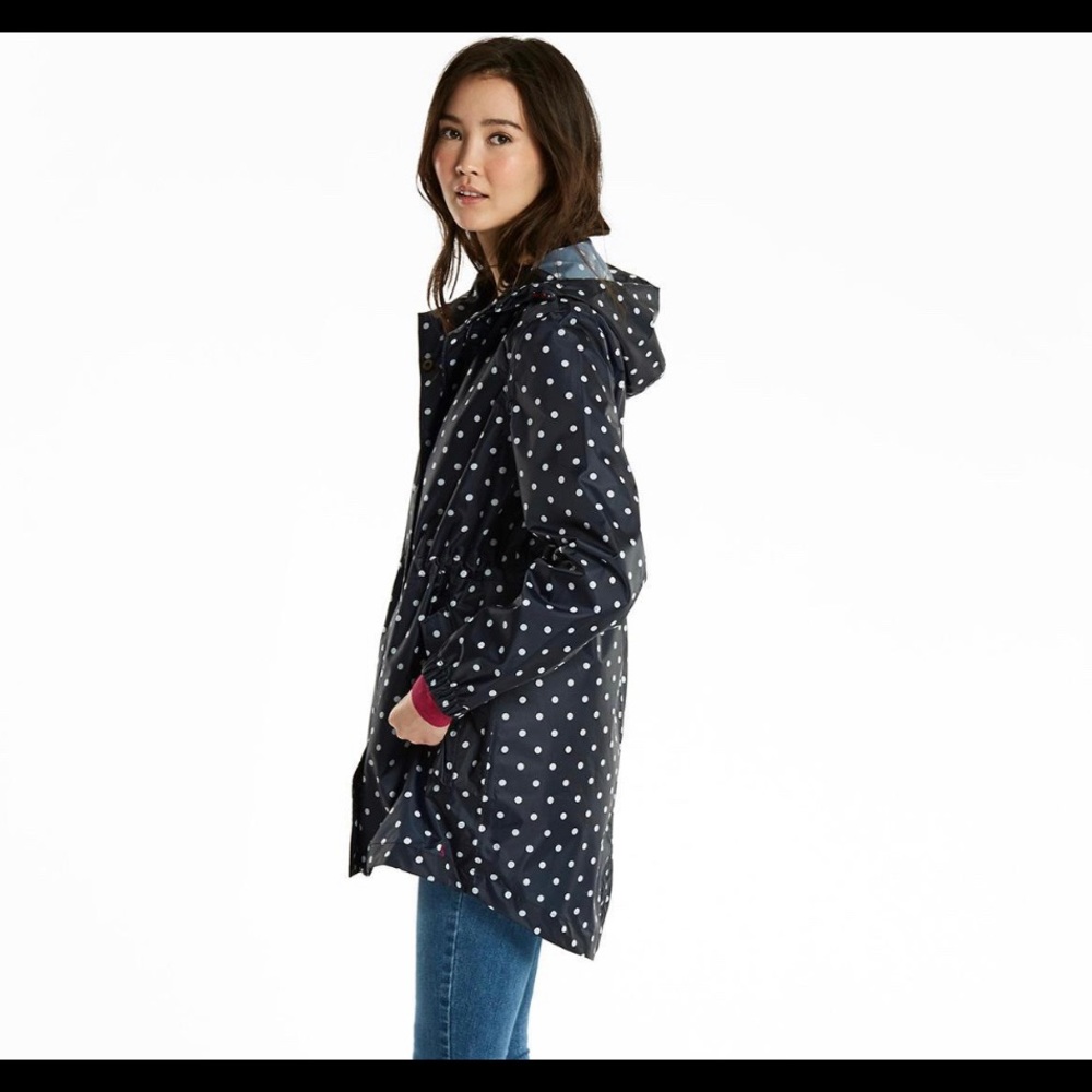 Joules Navy Polka Dot Hooded Trench Coat